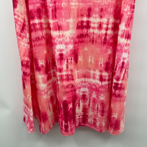 Catherines Tie Dye Midi Shift Dress Short Sleeve Lattice Back Pink/Multi Size 0X - Picture 3 of 8
